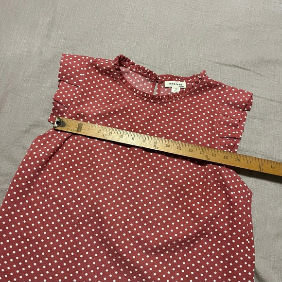 Monteau Red/rust Polka Dot Blouse Women's Size XLarge Segmented Sleeves flowy - Picture 5 of 6